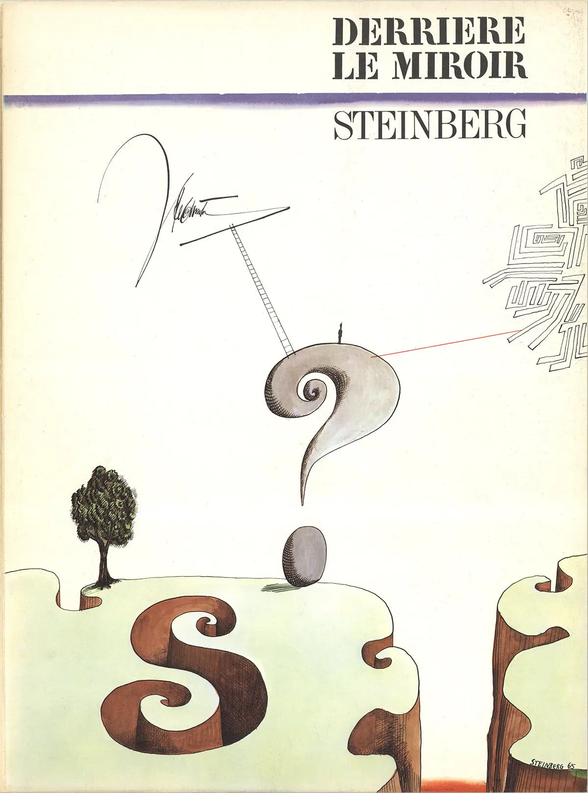 Saul Steinberg original 1966 lithograph cover for Derrière le Miroir, featuring abstract artwork with bold lines and vivid colors.