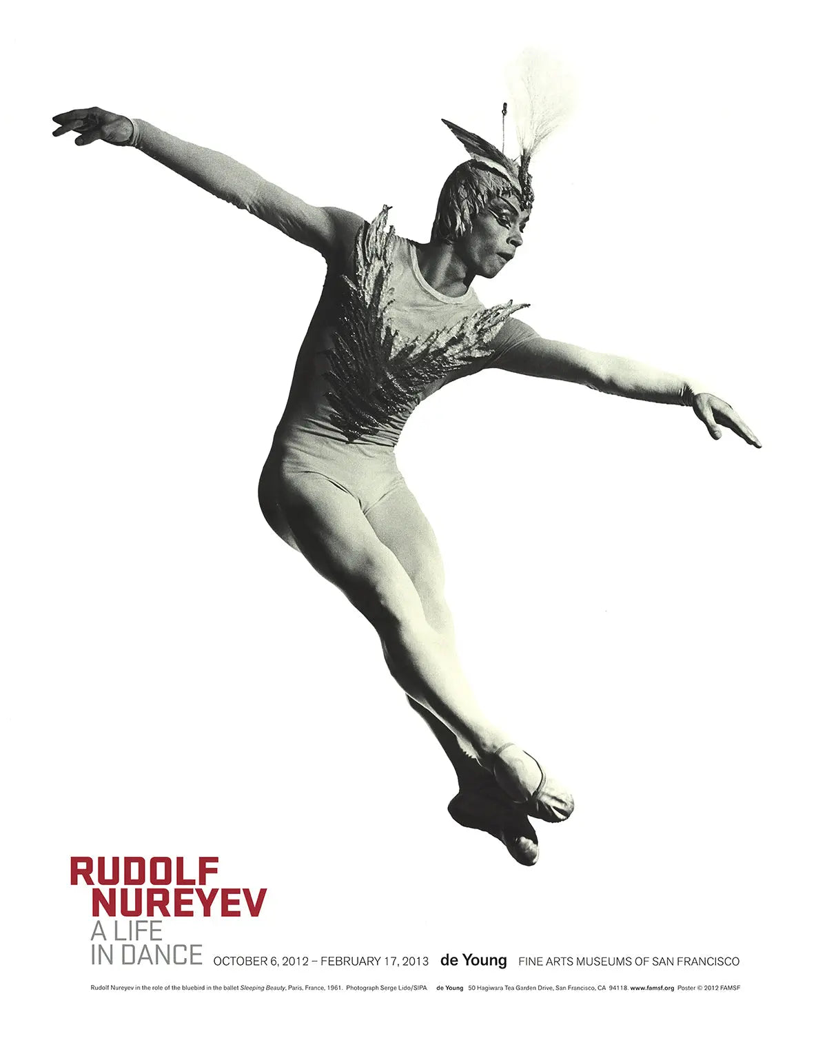 Serge Lido Rudolf Nureyev art poster from the A Life in Dance exhibition, showcasing a detailed illustration of the ballet legend.