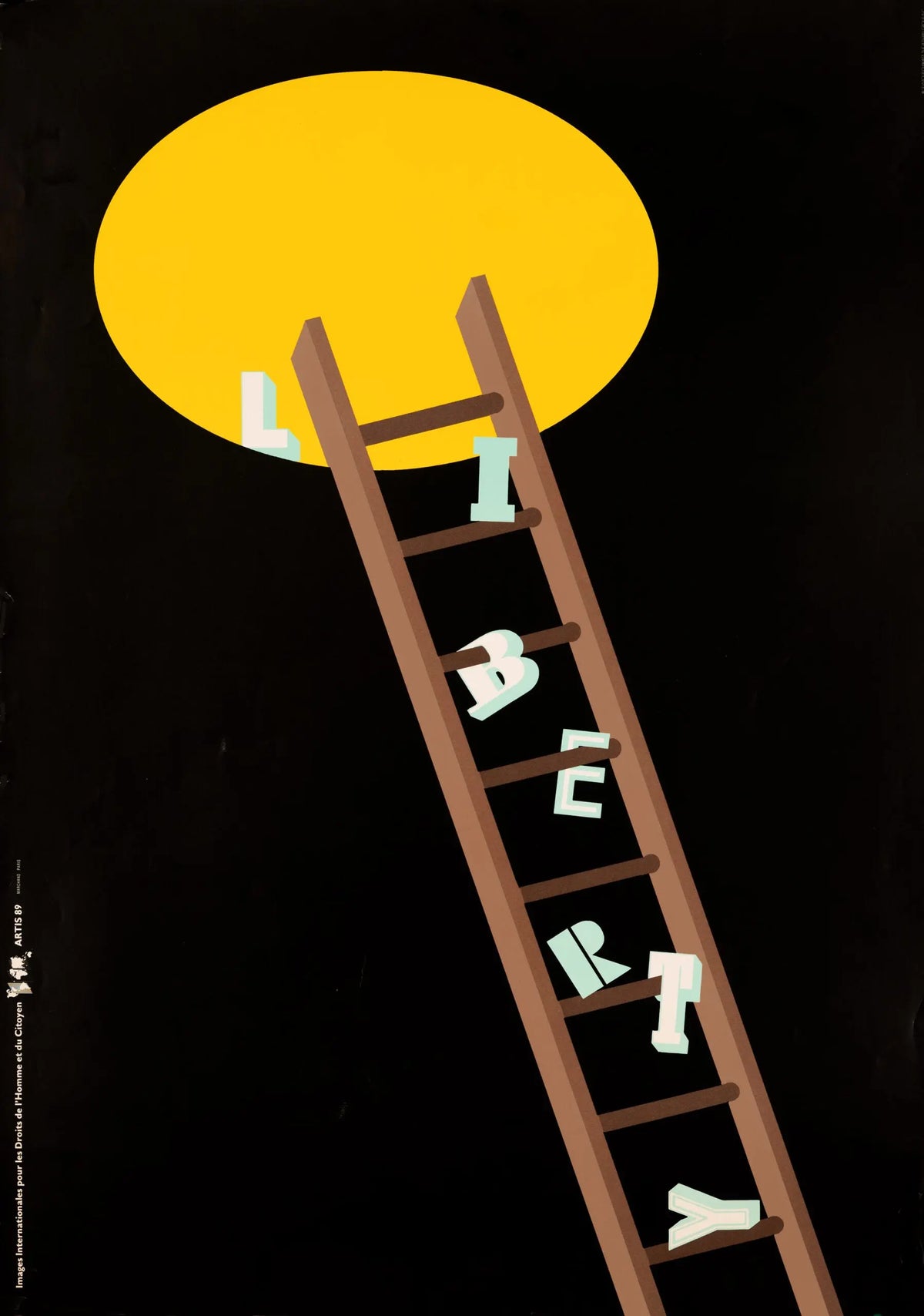 Seymour Chwast 1989 original Liberty Human Rights Bicentennial poster featuring bold graphic design and human rights imagery.