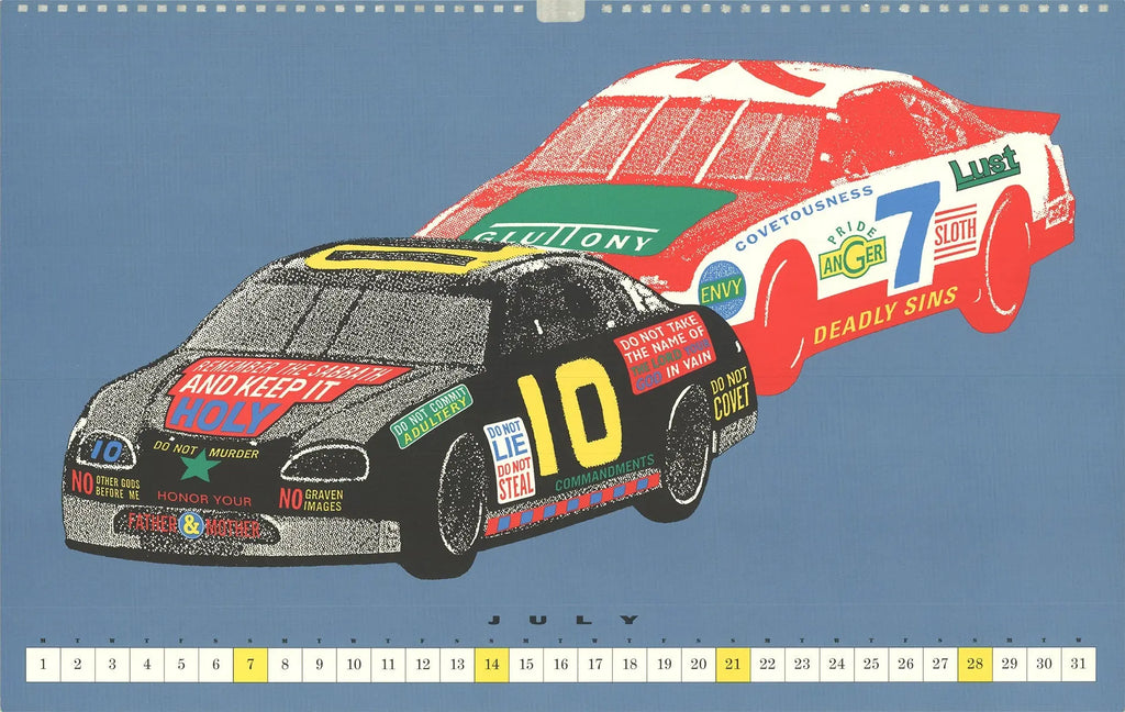 Original Seymour Chwast Cars VIII 1996 offset lithograph art poster featuring vibrant automotive illustrations.