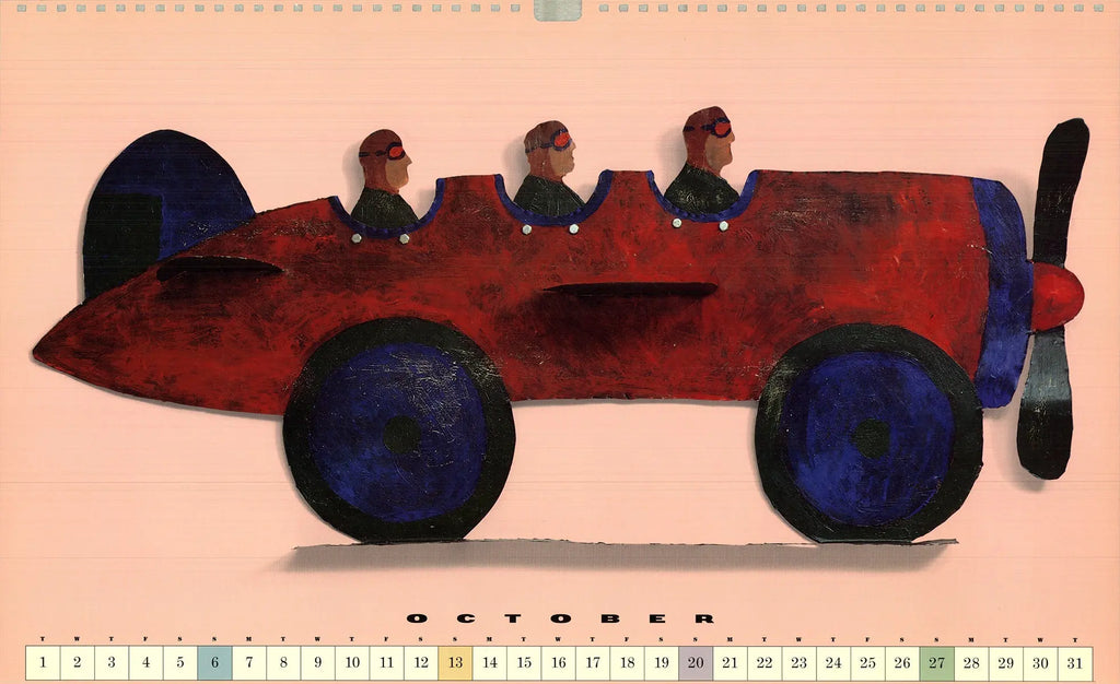 Original Seymour Chwast Cars XI 1996 offset lithograph art poster featuring colorful vintage car illustrations.