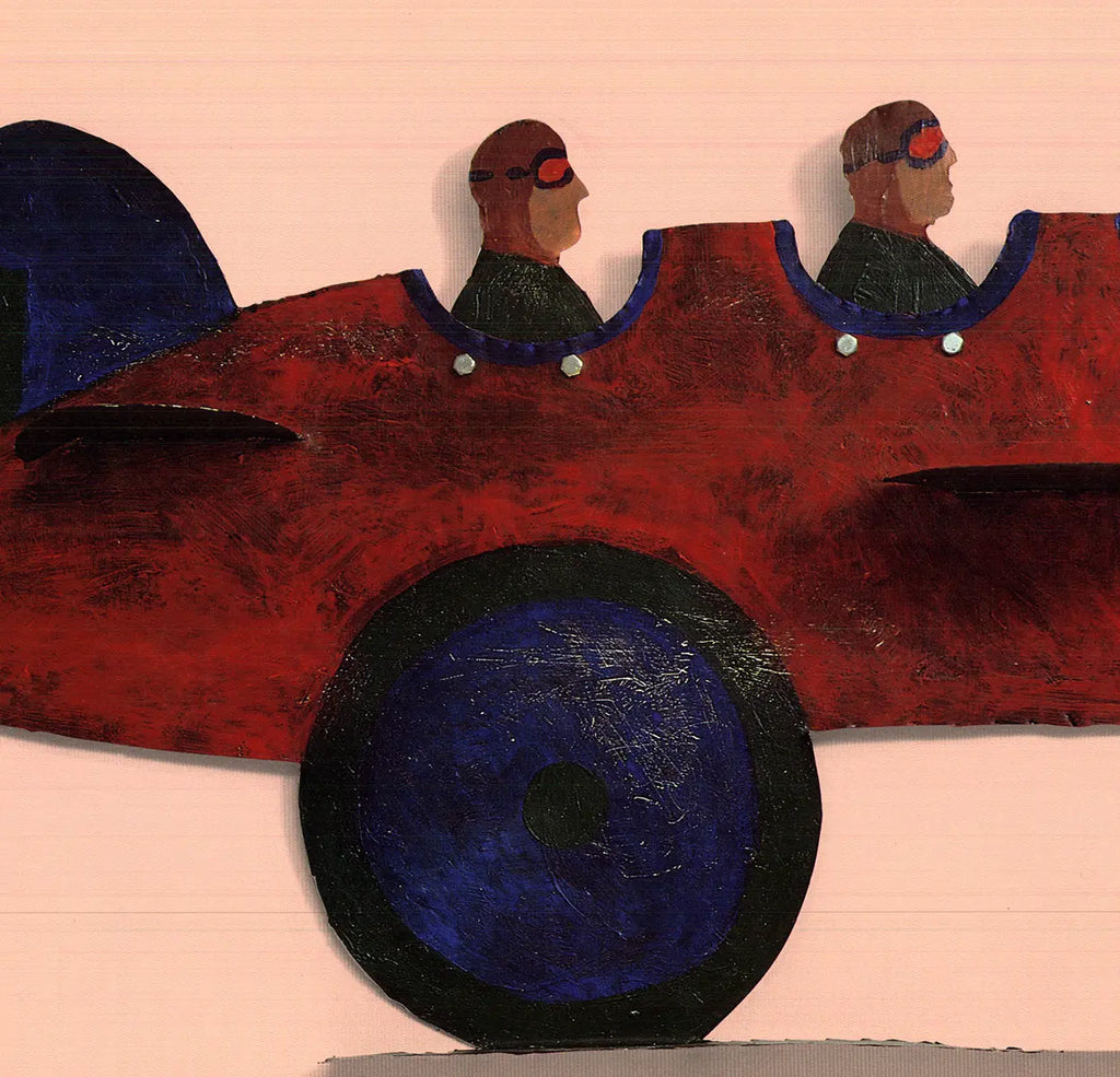 Original Seymour Chwast Cars XI 1996 offset lithograph art poster showing colorful vintage car illustrations.