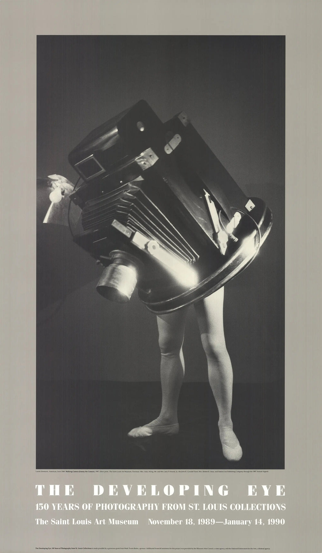 Laurie Simmons Walking Camera Jimmy the Camera 1989 exhibition poster featuring a photographic artwork by Laurie Simmons.