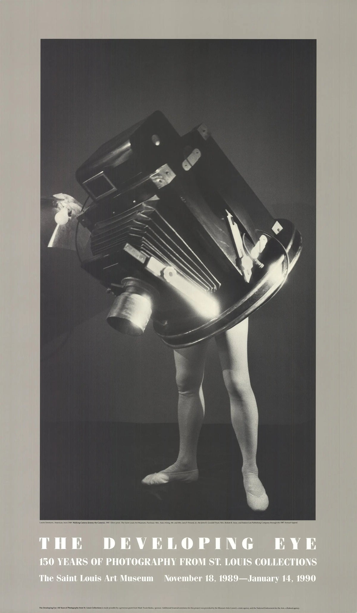 Laurie Simmons Walking Camera Jimmy the Camera 1989 exhibition poster featuring a photographic artwork by Laurie Simmons.