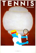 Slazenger tennis original serigraph poster by Razzia, hand-signed, featuring vintage tennis imagery and artwork.