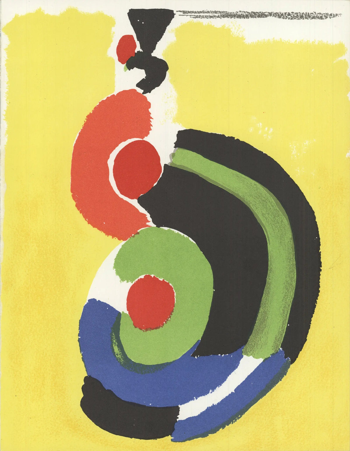 Original lithograph art by Sonia Delaunay titled "Composition pour XXieme Siecle" from 1972, featuring vibrant abstract geometric design.