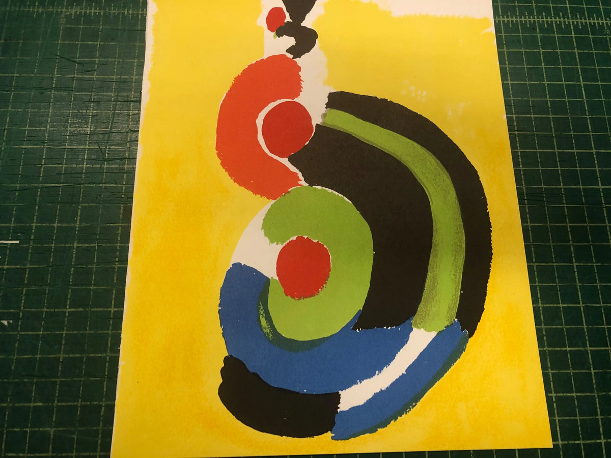Original Sonia Delaunay lithograph titled "Composition pour XXe Siècle" from 1972, featuring abstract geometric artwork.