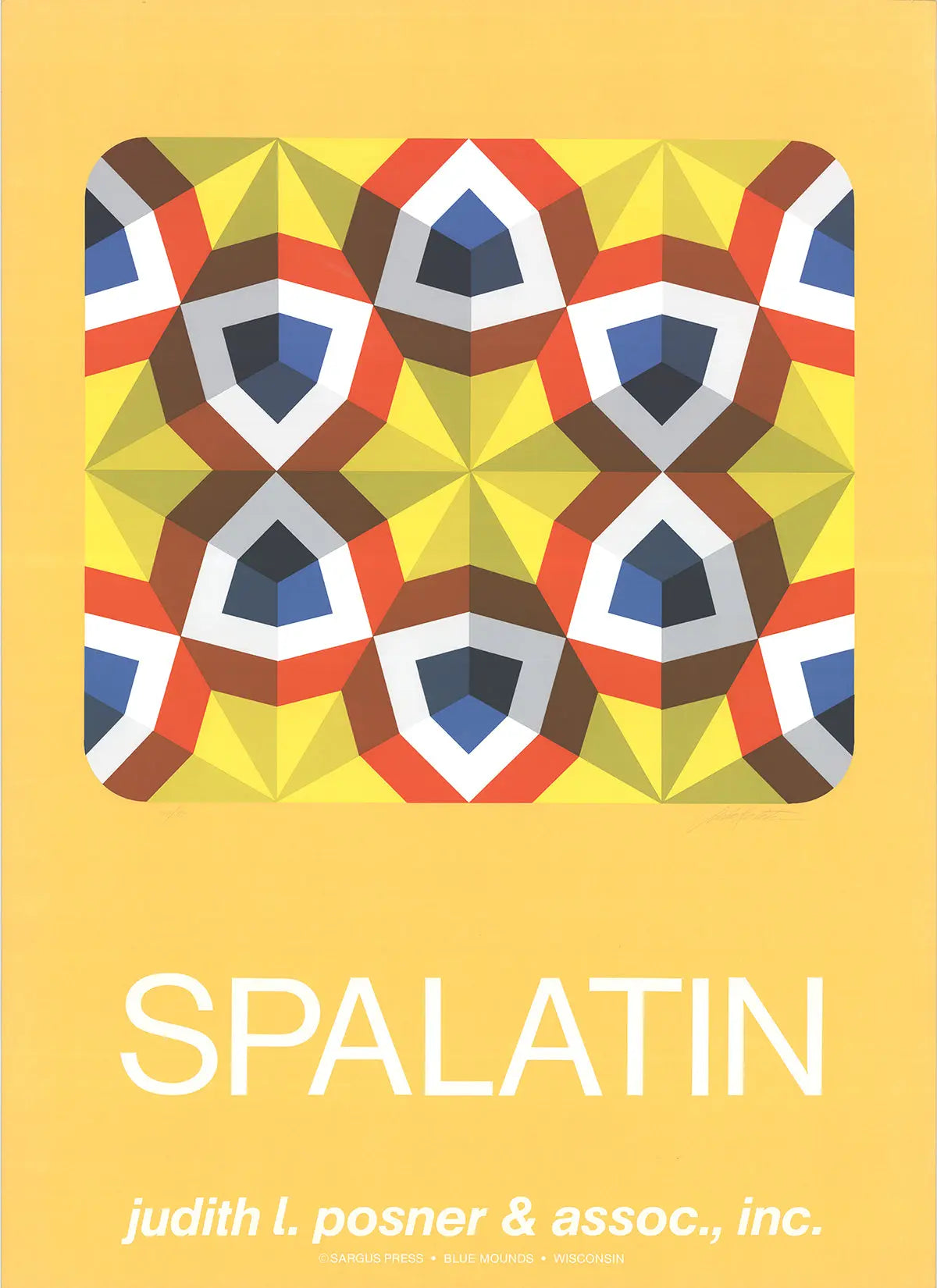 Limited edition abstract serigraph by Marko Spalatin titled Kaleidoscope 1980, signed and featuring vibrant, intricate kaleidoscope patterns.