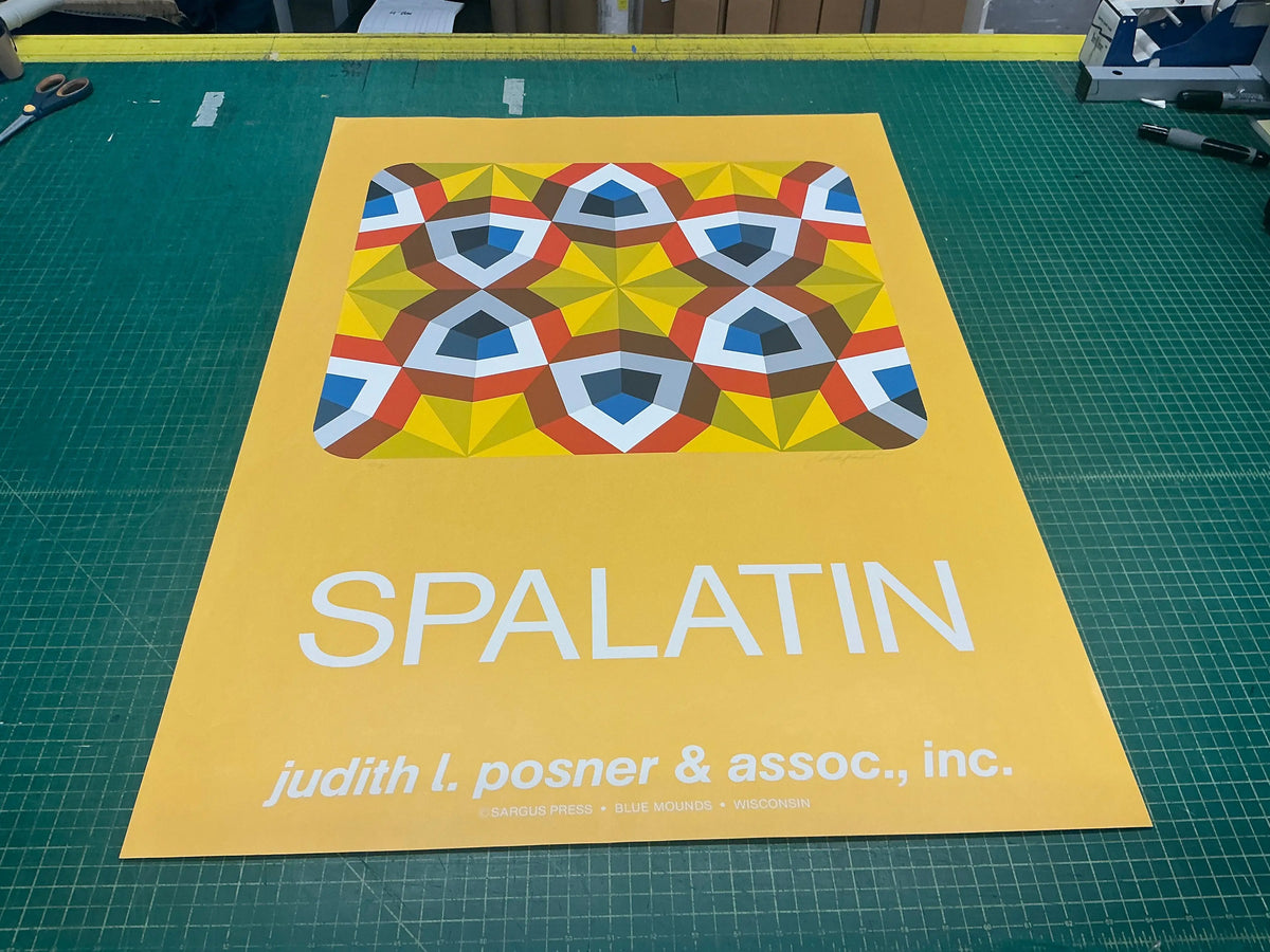 Signed limited edition abstract serigraph titled "Kaleidoscope" by Marko Spalatin, featuring vibrant, intricate patterns from 1980.