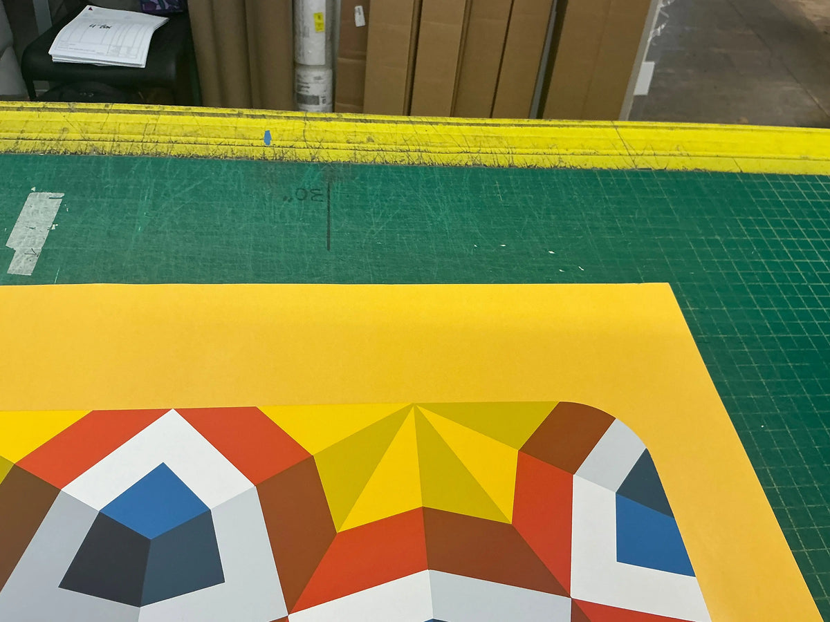Signed limited edition abstract serigraph titled "Kaleidoscope" by Marko Spalatin from 1980, featuring colorful geometric patterns.