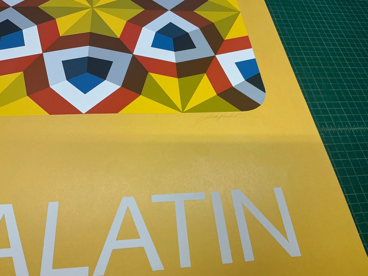 Limited edition abstract serigraph by Marko Spalatin titled Kaleidoscope 1980, signed and numbered, featuring vibrant kaleidoscope-inspired patterns.