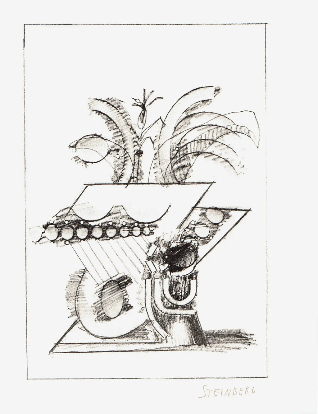 Saul Steinberg Illustration IV lithograph art print titled "All Except You" from 1983, featuring abstract line artwork.