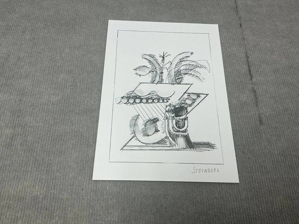 Saul Steinberg Illustration IV All Except You 1983 lithograph art print showing abstract line drawing on paper.