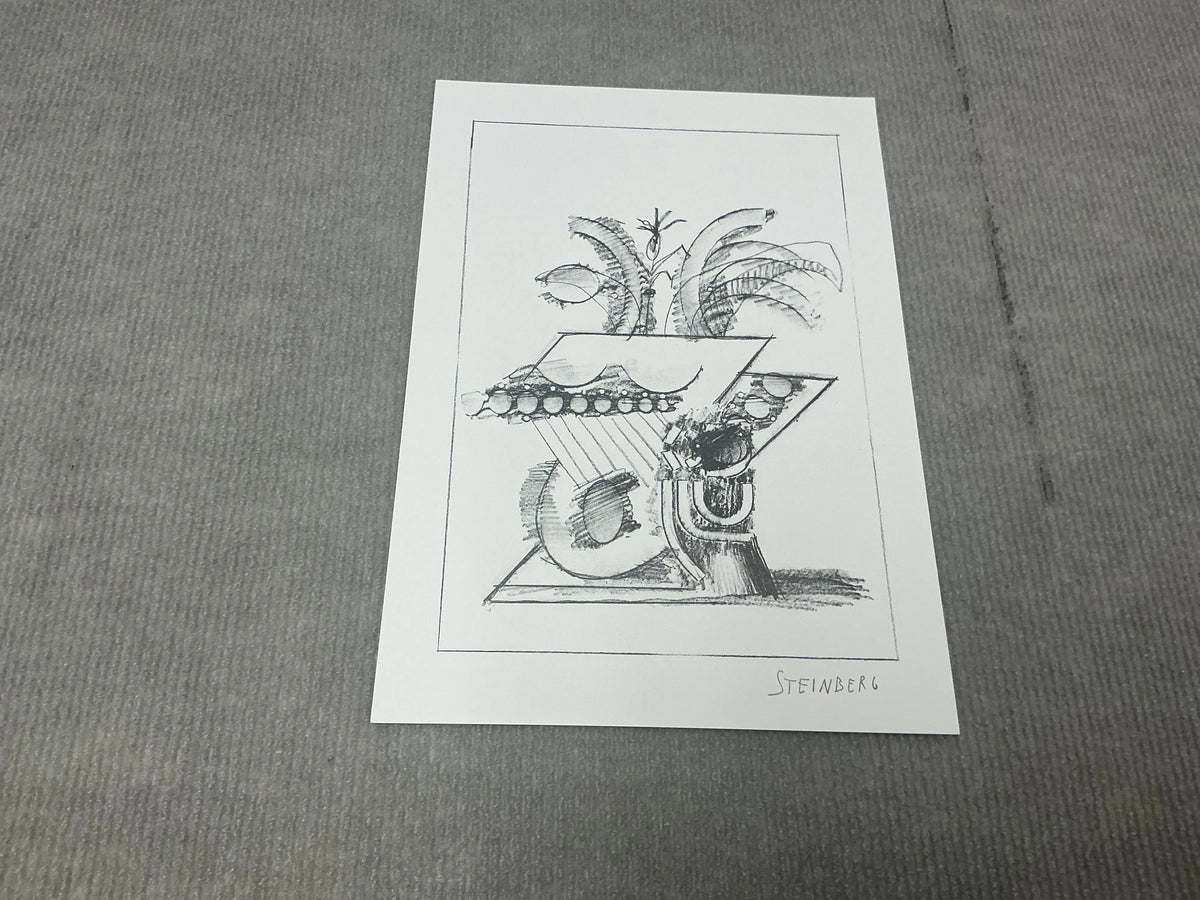 Saul Steinberg Illustration IV All Except You 1983 lithograph art print showing abstract line drawing on paper.
