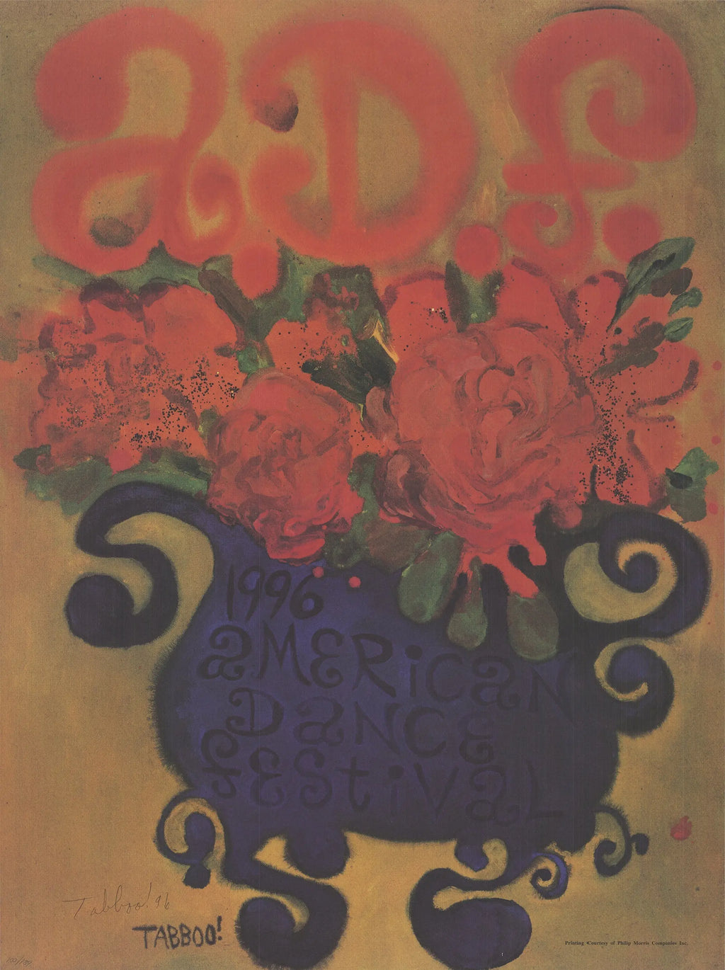 Original Stephen Tabboo signed vase of flowers 1996 floral offset lithograph poster, featuring vibrant floral artwork by Stephen Tashjian