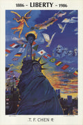 T.F. Chen Salute to Liberty 1986 Statue Centennial offset lithograph poster showing the Statue of Liberty in vibrant colors