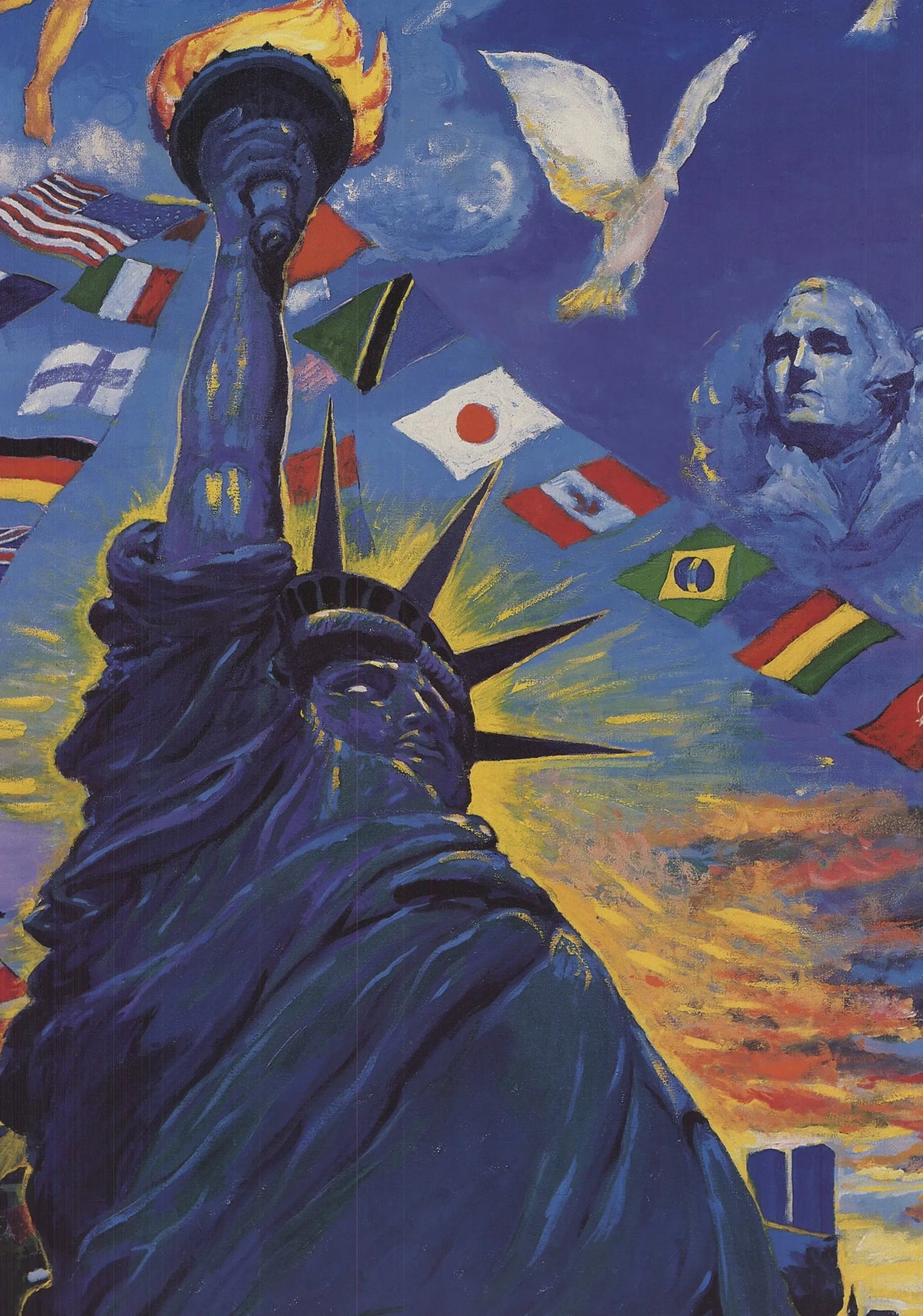T.F. Chen Salute to Liberty 1986 Statue Centennial offset lithograph poster showing a patriotic scene with the Statue of Liberty.