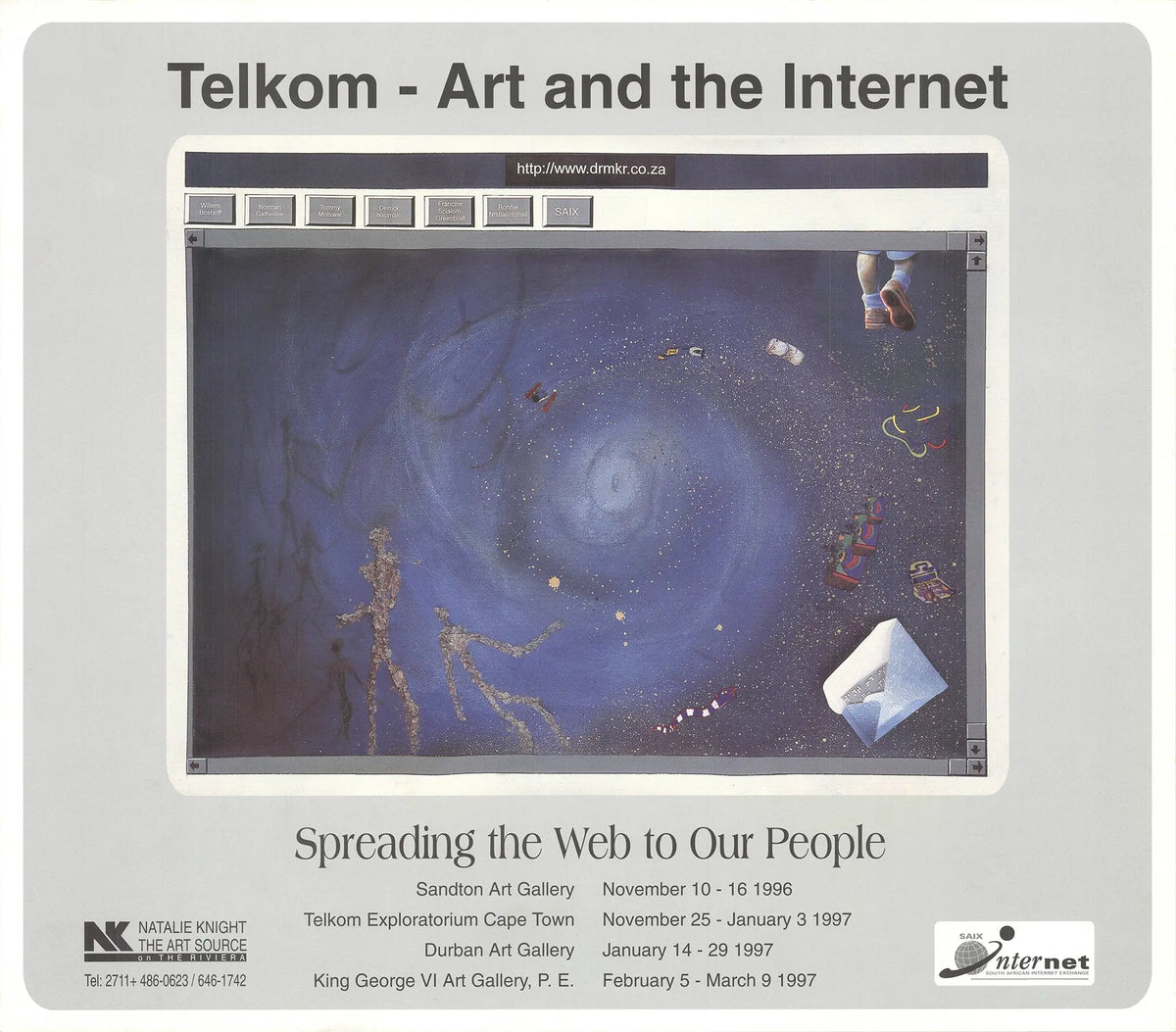 Vintage Telkom Art and the Internet 1997 offset lithograph print showcasing retro telecommunications design and artwork.