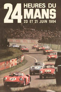Vintage 1964 Le Mans 24 Hours poster featuring a Ferrari 250 P race car, created by Thivillier.