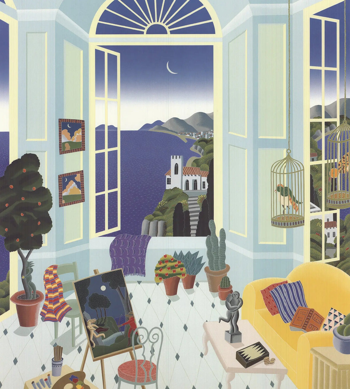 Thomas McKnight Green Studio 1994 offset lithograph interior art poster showcasing a vibrant, detailed scene with lush greenery and artistic design.