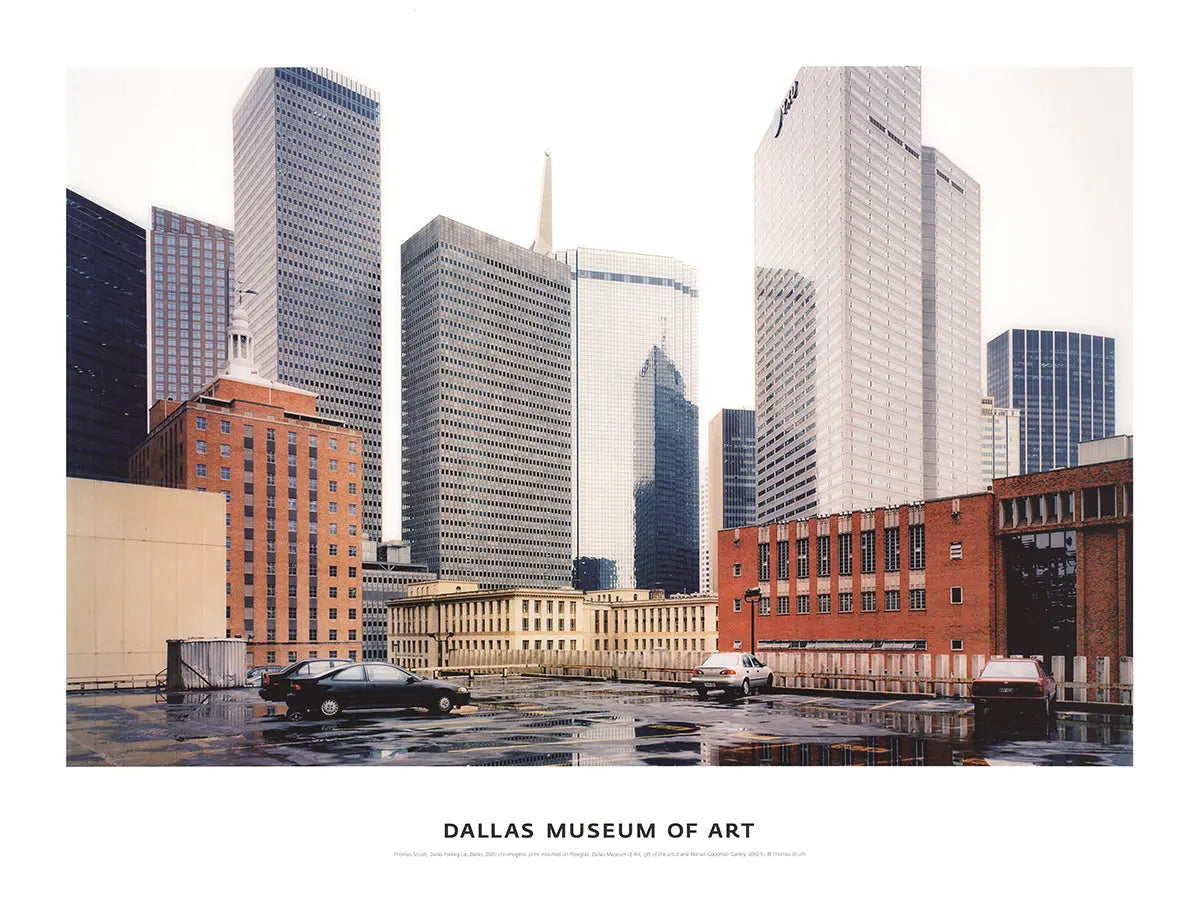 Thomas Struth Dallas Parking Lot architectural offset lithograph art poster showing urban parking scene with detailed structures.
