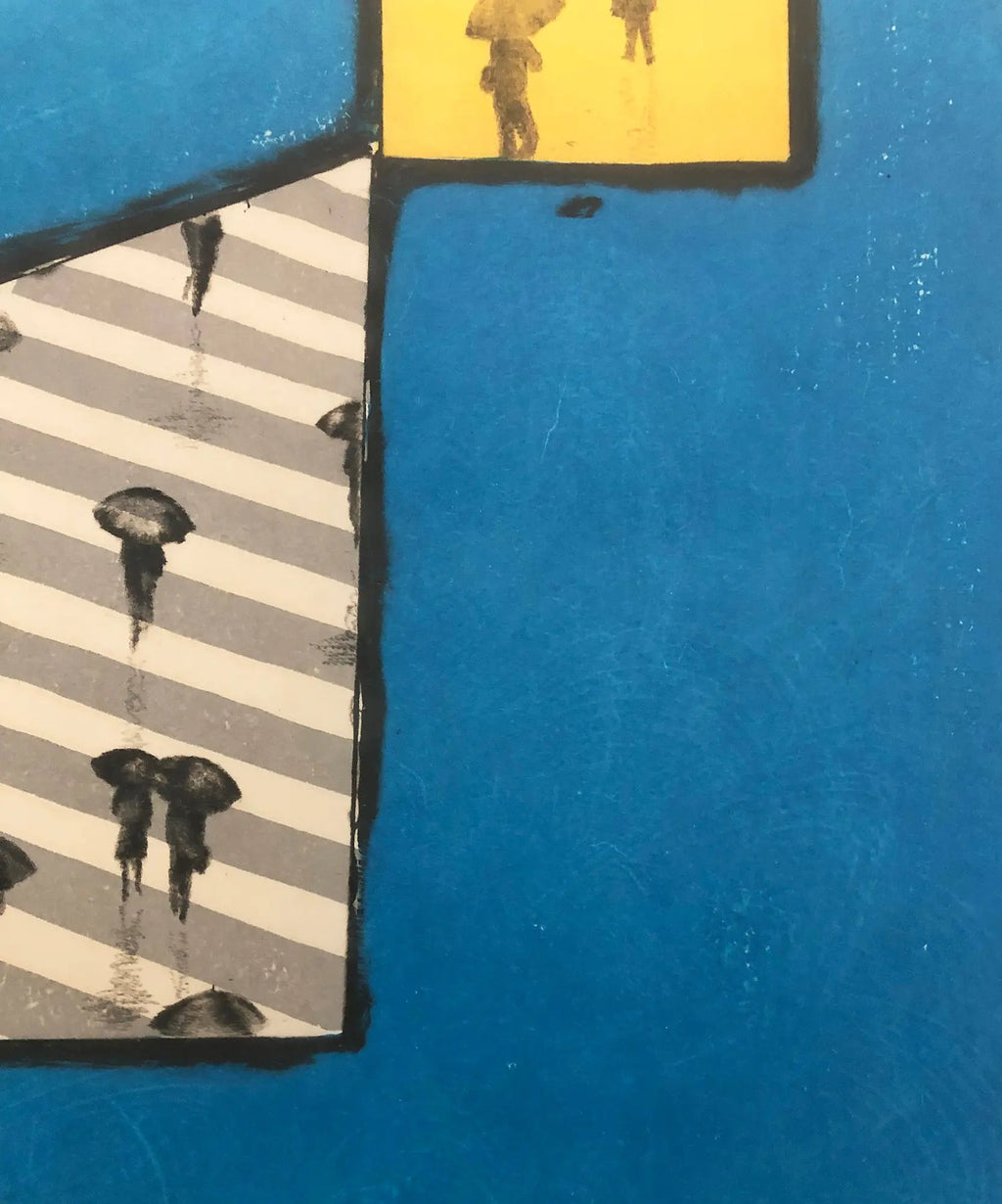 Signed limited edition woodblock print of Rainy Street 1970 by Tokio Mayashita, featuring a rainy street scene and traditional Japanese art style.