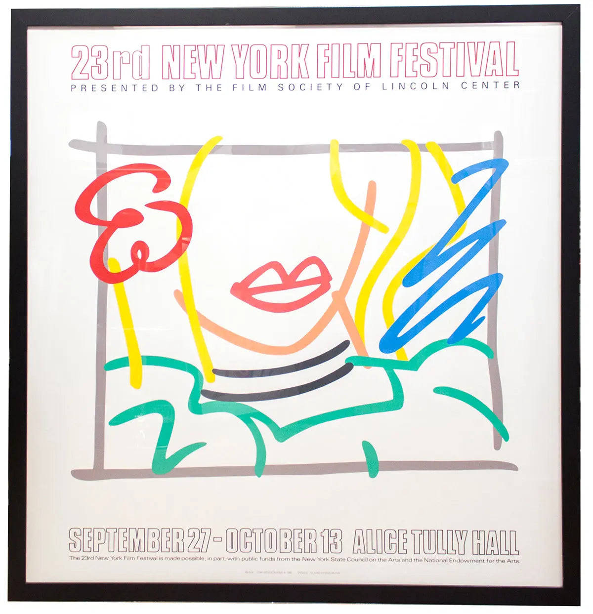 Framed Tom Wesselmann Monica 1985 New York Film Festival serigraph poster showcasing bold colors and modern art design