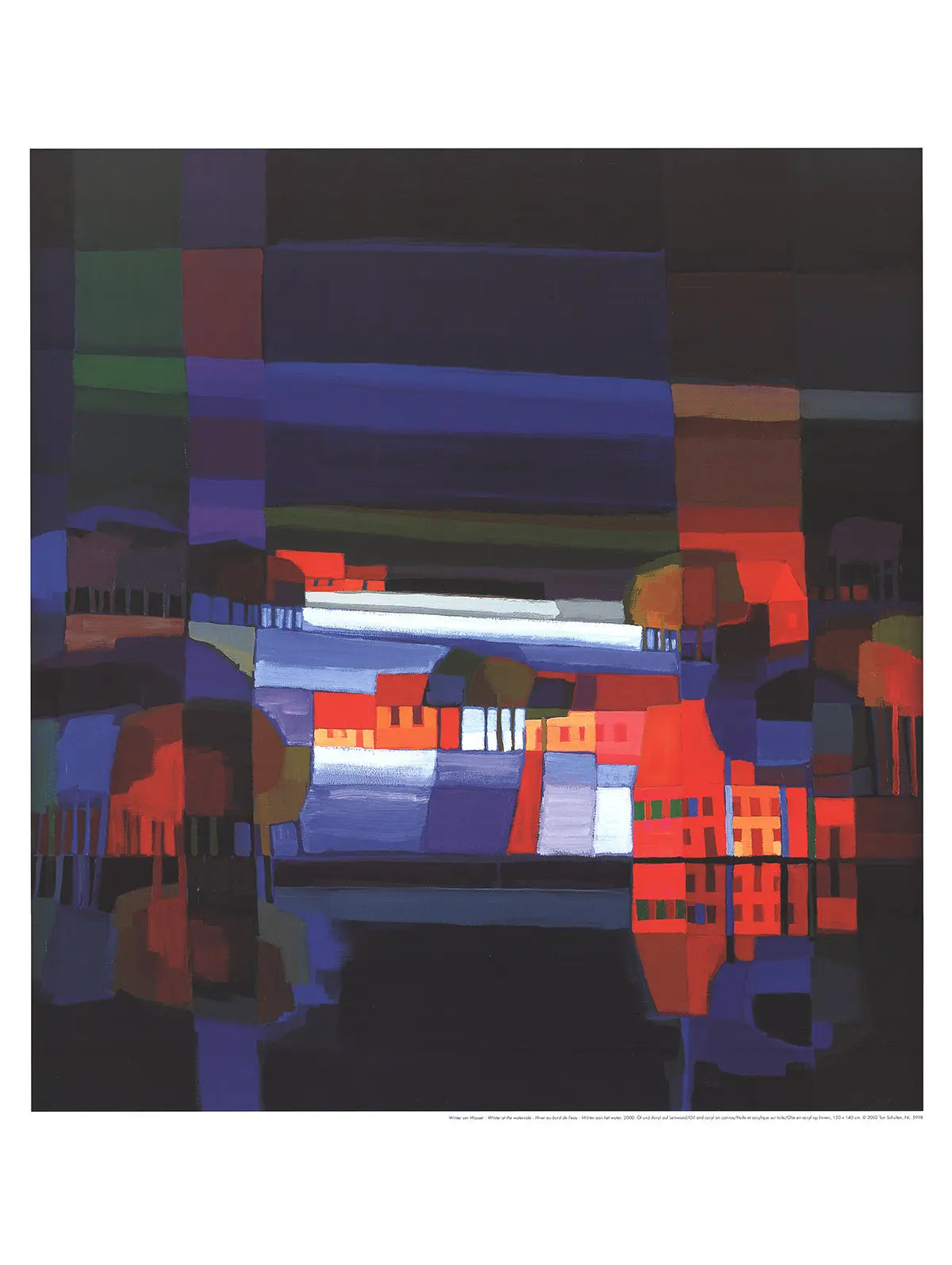 Ton Schulten Winter at the Waterslide 1999 offset lithograph poster showing a snowy landscape and waterslide scene.