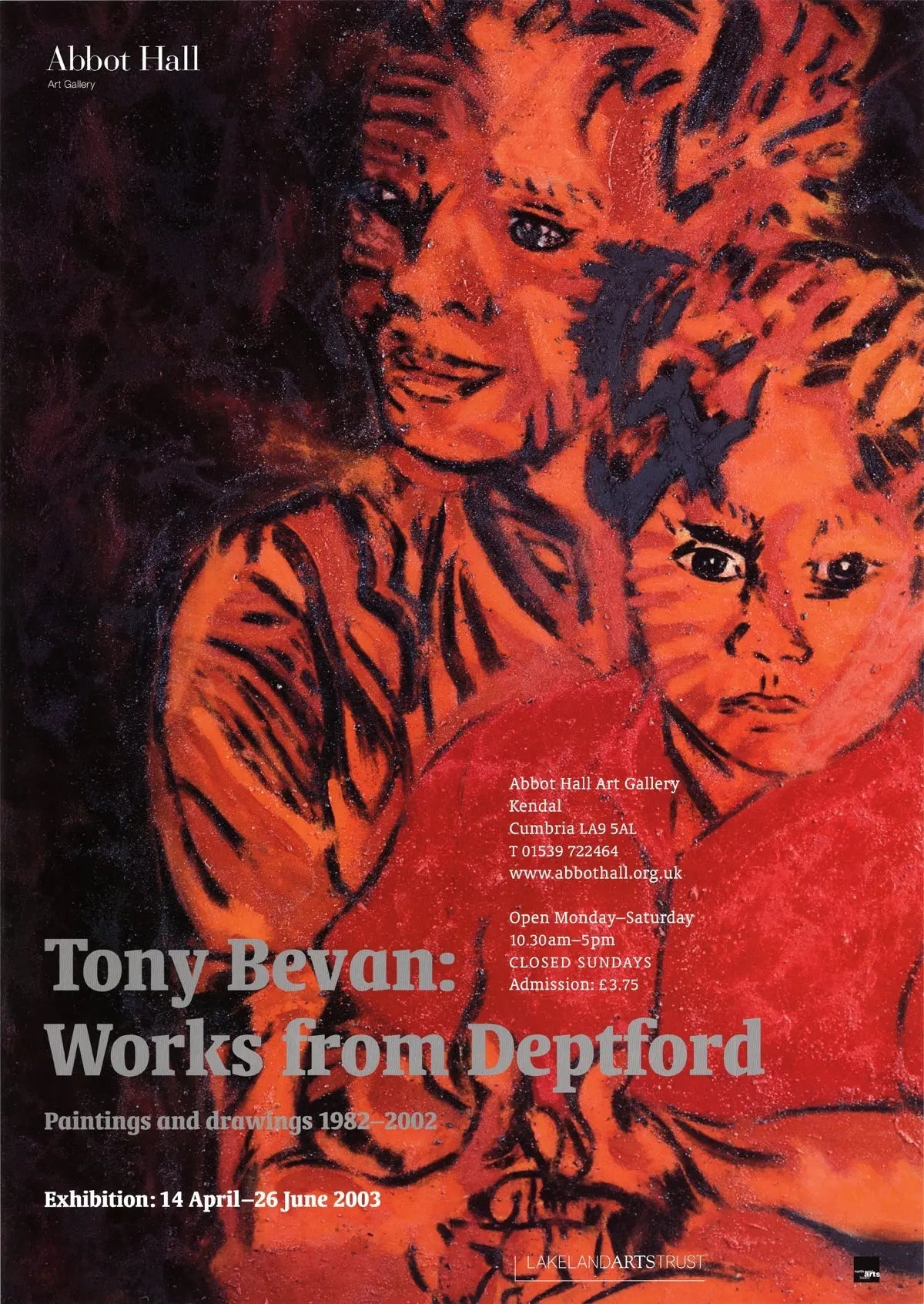 Original Tony Bevan Works from Deptford 2003 offset lithograph poster showcasing abstract art and bold lines by the artist.
