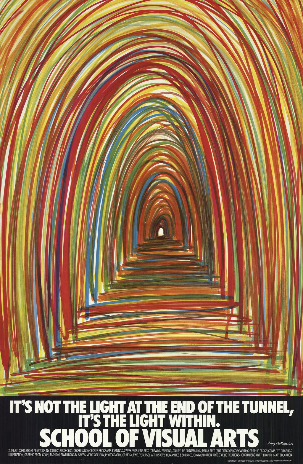 Vintage Tony Palladino 1983 Light Within offset lithograph poster featuring abstract artwork and subtle color details.