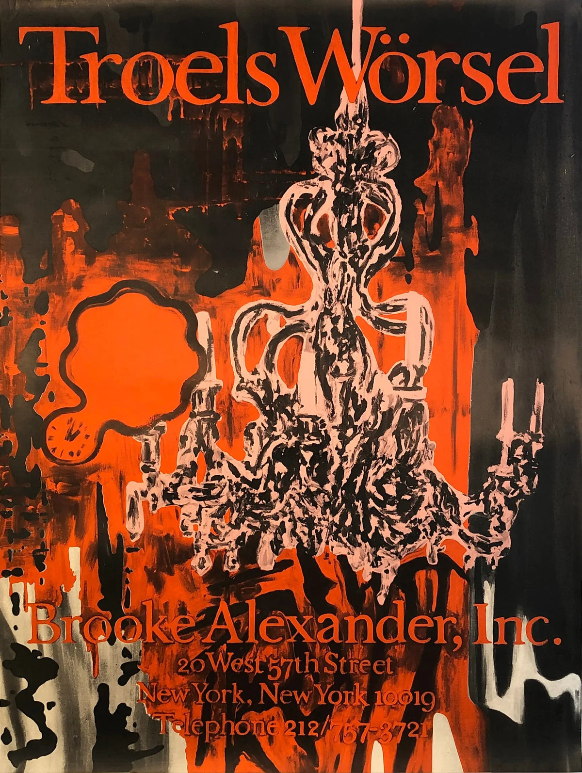 Large Troels Worsel Untitled 1985 serigraph art poster showcasing abstract design, displayed in an exhibition setting.