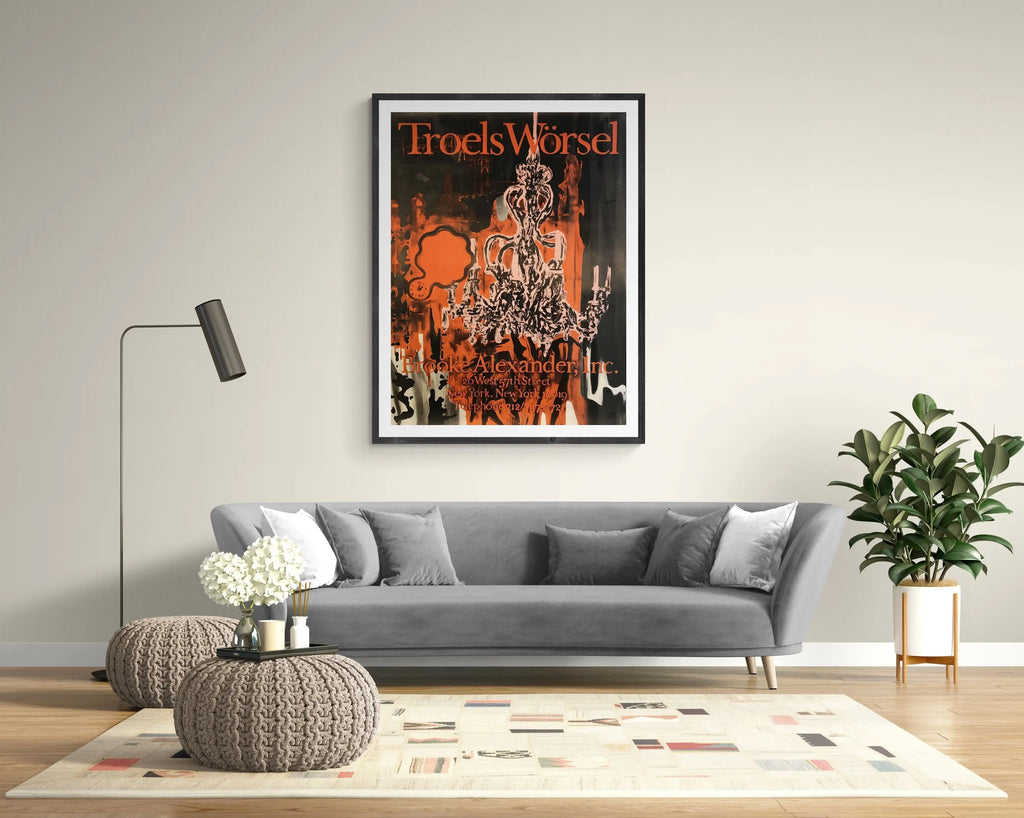 Large Troels Worsel Untitled 1985 exhibition serigraph art poster showing abstract design in muted tones.