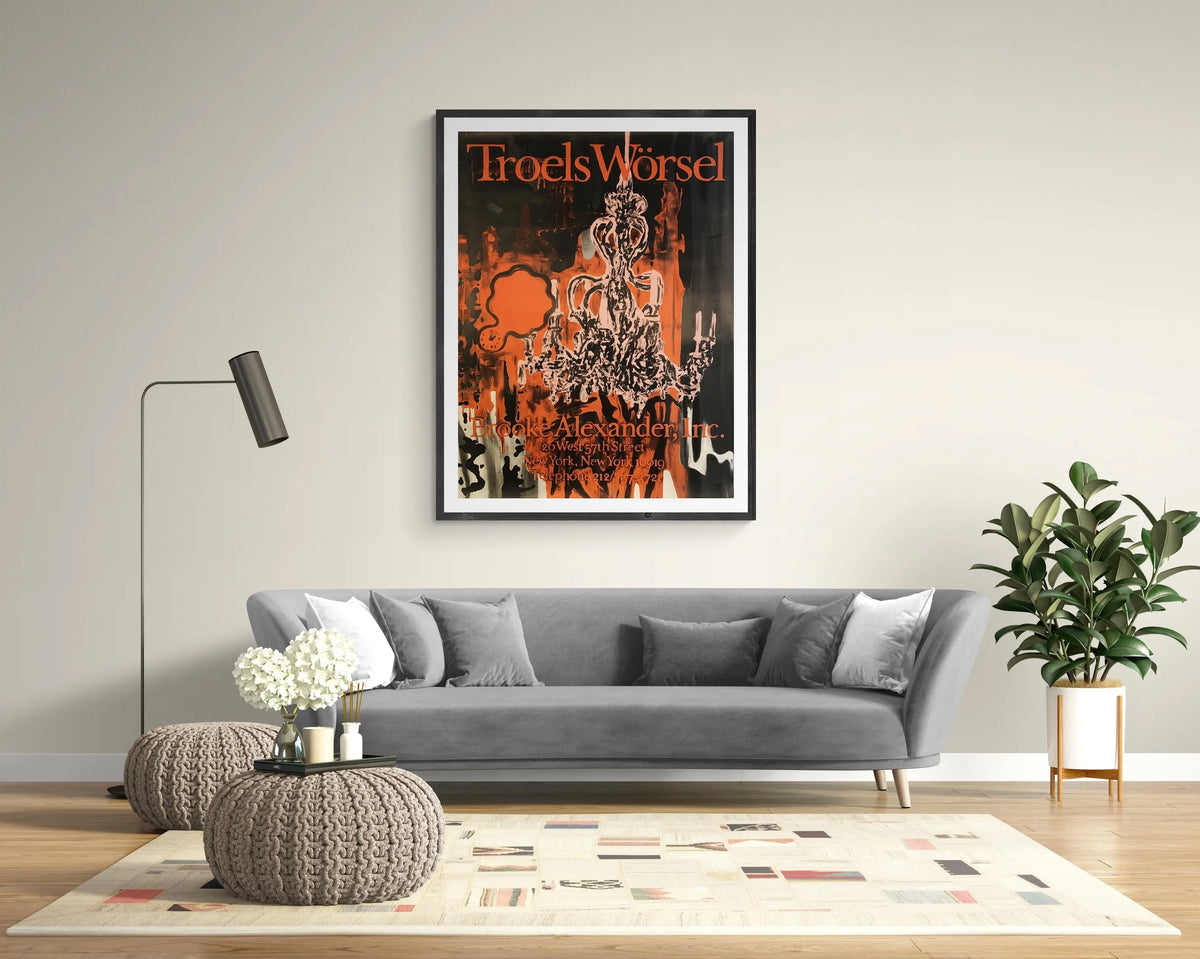 Large Troels Worsel Untitled 1985 exhibition serigraph art poster showing abstract design in muted tones.