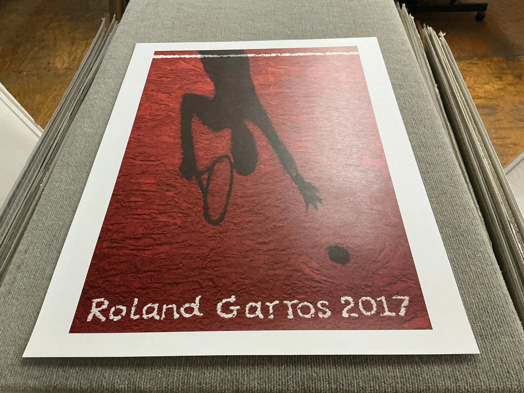 Vik Muniz French Open 2017 tennis art poster featuring a vibrant, abstract depiction of a tennis player in action.