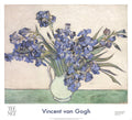Vincent van Gogh Irises in a Vase offset lithograph poster, showcasing vibrant floral artwork on paper.