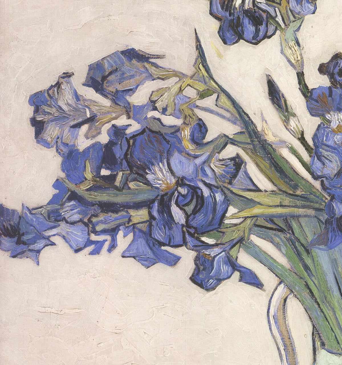 Vincent van Gogh Irises in a Vase offset lithograph poster showcasing vibrant floral artwork against a neutral background.