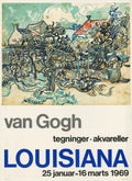 Vincent van Gogh Louisiana Orchard Near House 1969 lithograph poster showing vibrant orchard scene with a house and lush trees.
