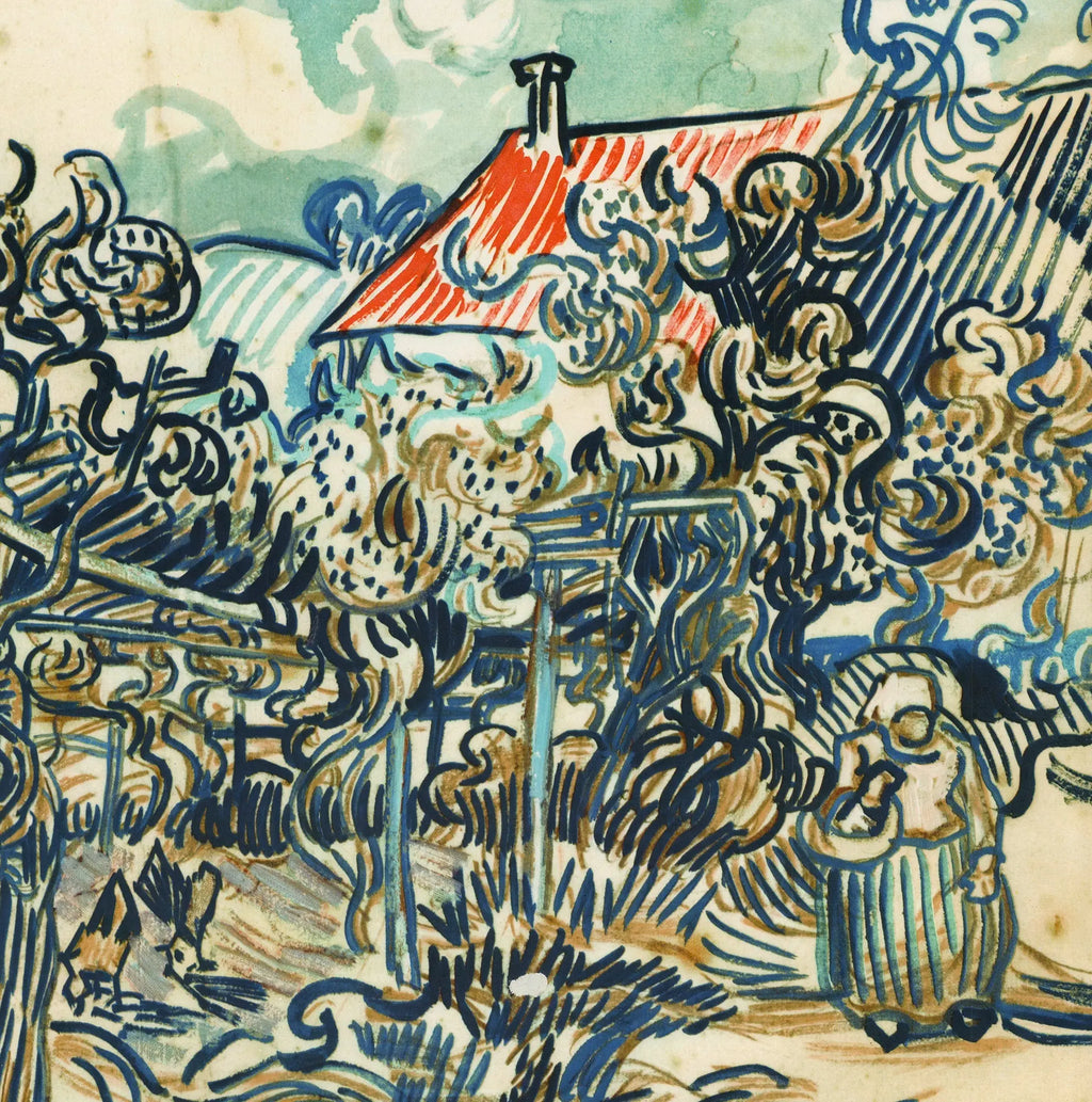 Vincent van Gogh Louisiana Orchard Near House 1969 lithograph poster showing vibrant orchard scene near a house