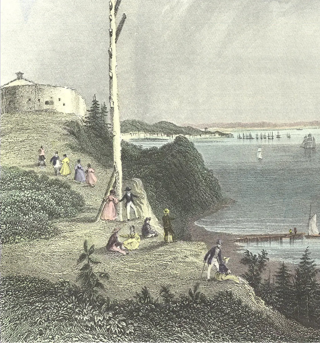 W.H. Bartlett New York Bay offset lithograph landscape art print showing a scenic view of the bay and surrounding landscape.