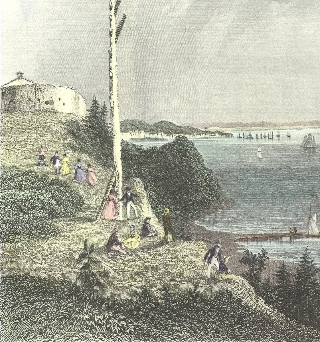 W.H. Bartlett New York Bay offset lithograph landscape art print showing a scenic view of the bay and surrounding landscape.