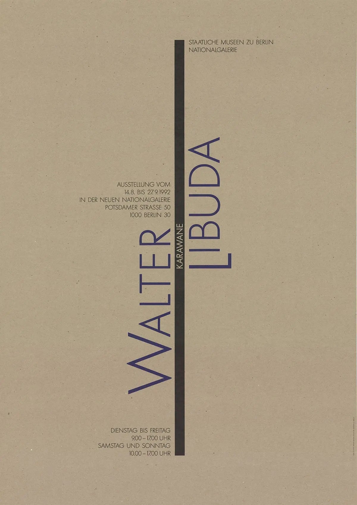 Walter Libuda Karawane 1992 original exhibition offset lithograph poster featuring vibrant abstract artwork and bold typography.