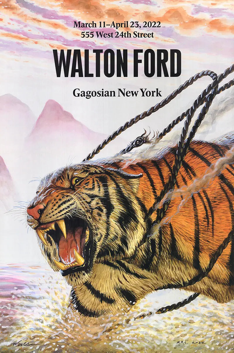 Signed Walton Ford Bengal Tiger art poster from Gagosian Gallery 2022, featuring detailed tiger illustration.