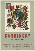 Wassily Kandinsky engraved artwork from 1954 on Mourlot lithograph exhibition poster, featuring abstract geometric designs.