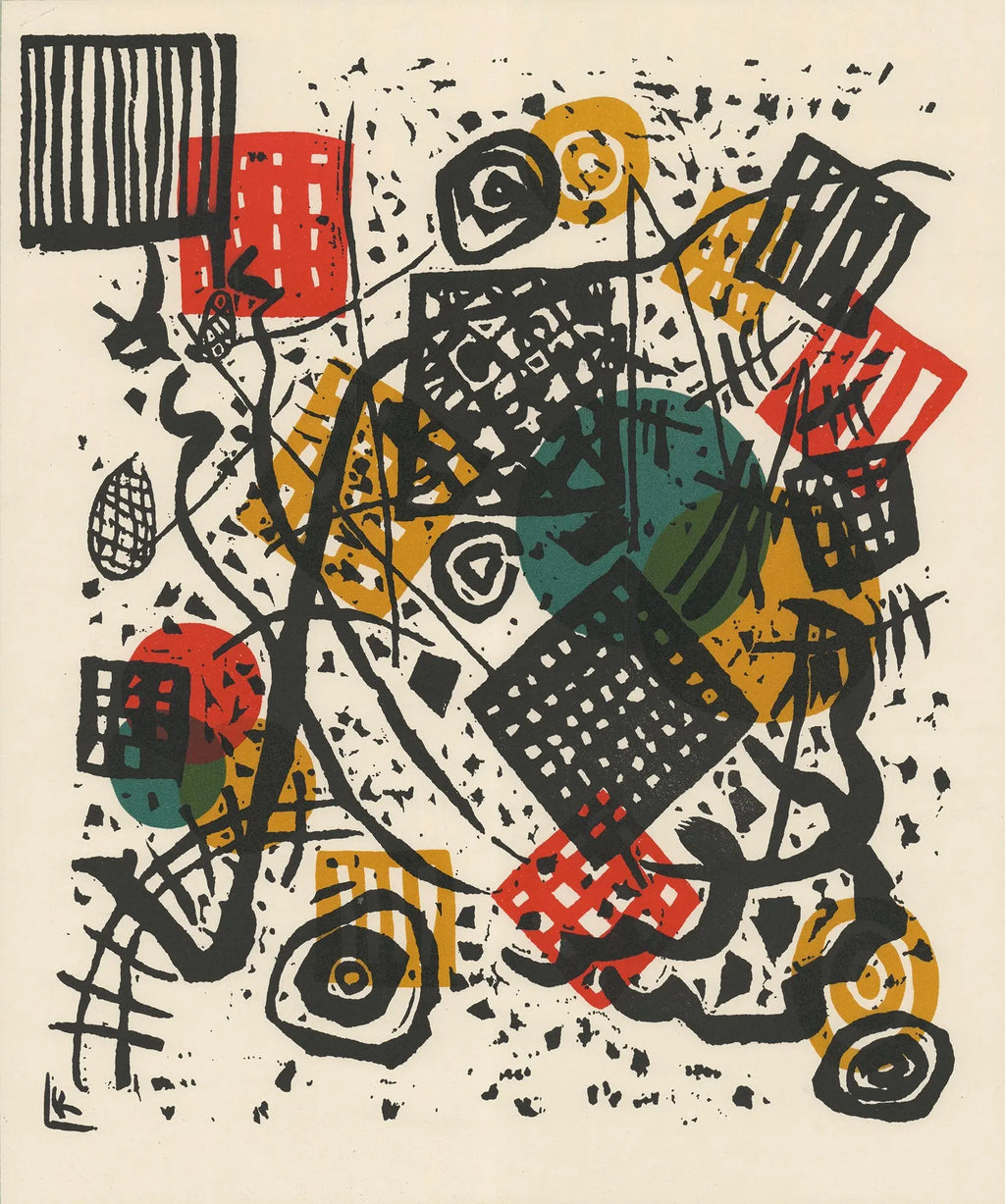 Wassily Kandinsky engraved work 1954 Mourlot lithograph exhibition poster, featuring abstract art by Wassily Kandinsky.