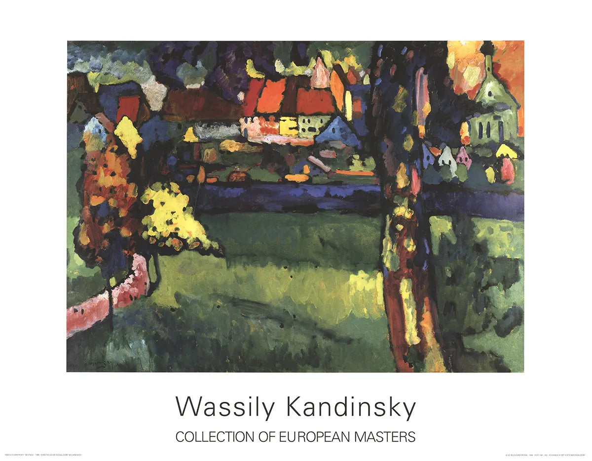 Wassily Kandinsky Murnau 1994 offset lithograph modernist art poster featuring abstract shapes and bold colors.