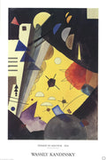 Abstract offset lithograph art poster by Wassily Kandinsky titled "Tension in Height," featuring vibrant geometric shapes and bold colors.