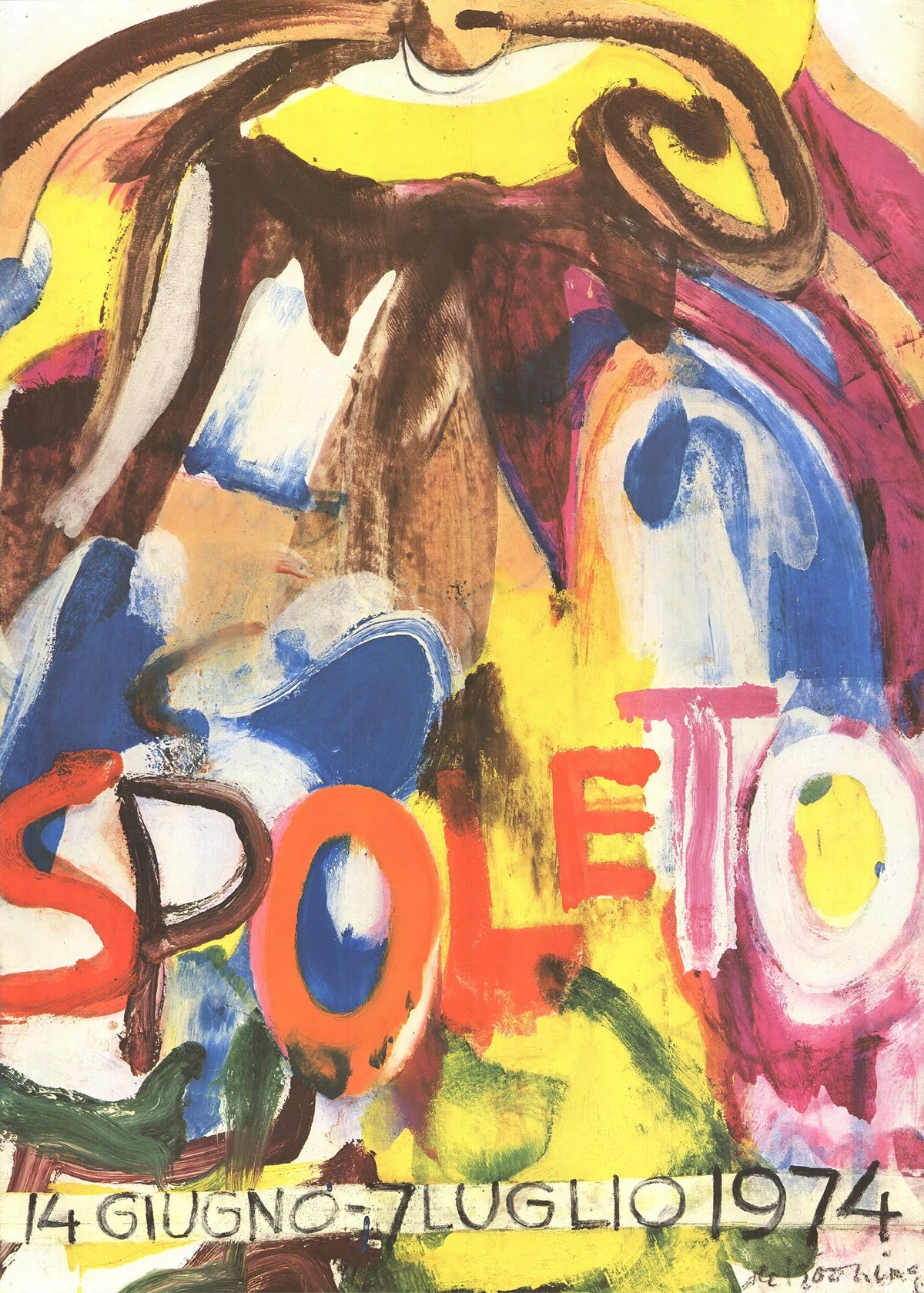 Willem de Kooning Spoleto 1974 original offset lithograph exhibition poster displayed on a wall