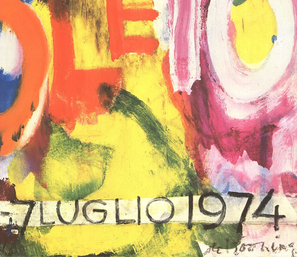 Willem de Kooning Spoleto 1974 original offset lithograph exhibition poster featuring abstract artwork and bold design elements.