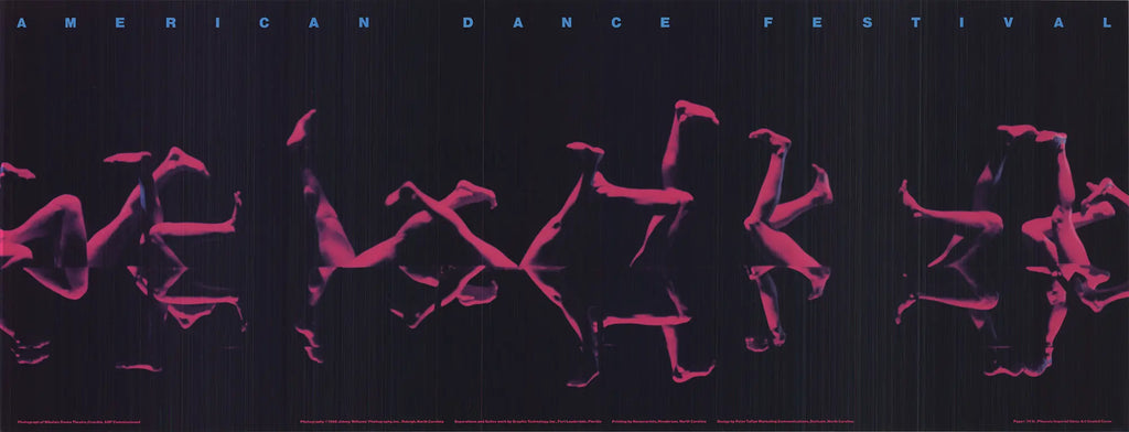 Vintage offset lithograph art poster by Jimmy Williams for the 1986 American Dance Festival, featuring dance-themed artwork.
