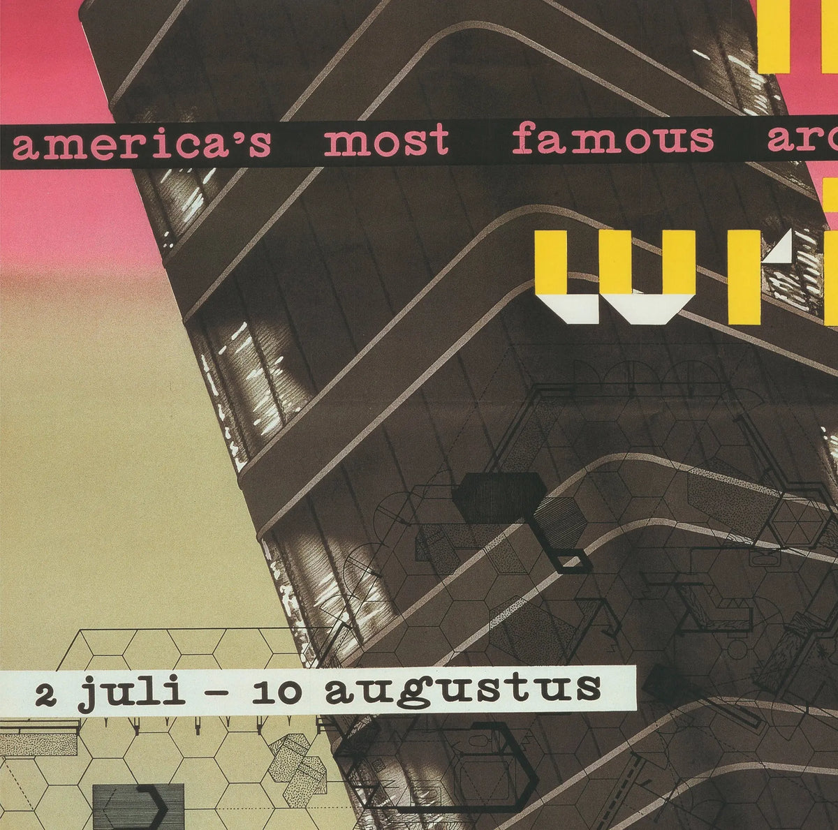 Frank Lloyd Wright architect exhibition poster by Wissing and Begeer featuring modern design and vibrant colors.